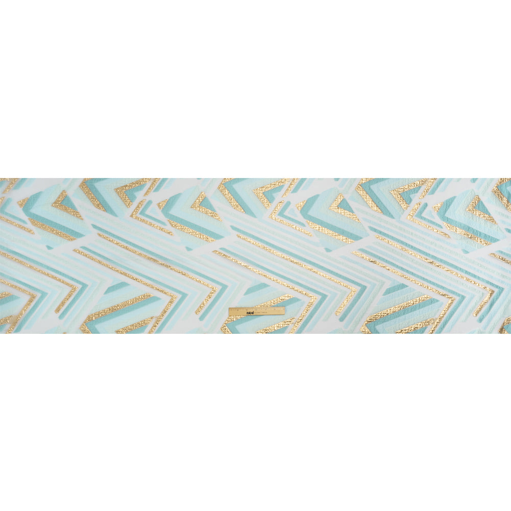 Metallic Gold, Aqua and Teal Chevrons and Arrows Luxury Burnout Brocade Drape