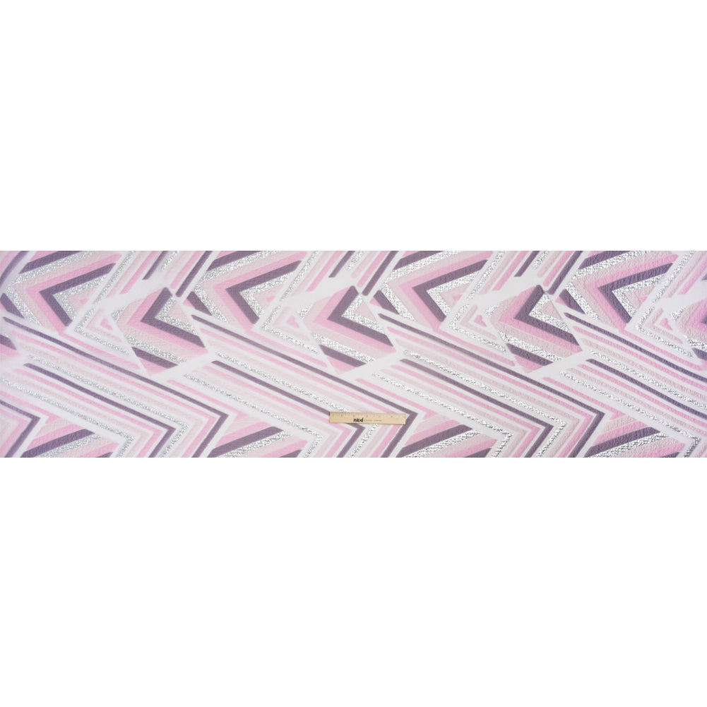 Metallic Silver, Pink and Mauve Chevrons and Arrows Luxury Burnout Brocade - Drape