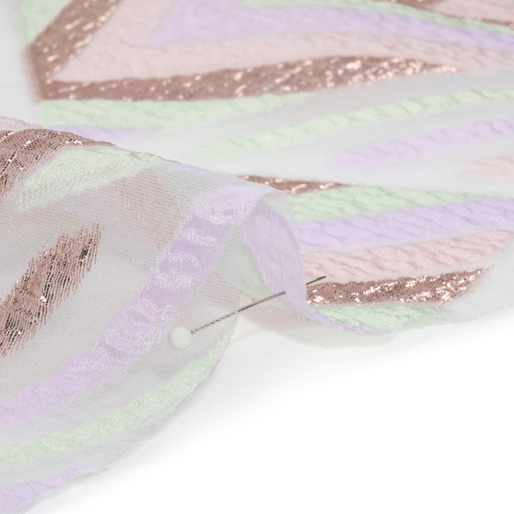 Metallic Rose Gold, Lavender and Mint Chevrons and Arrows Luxury Burnout Brocade - Folded