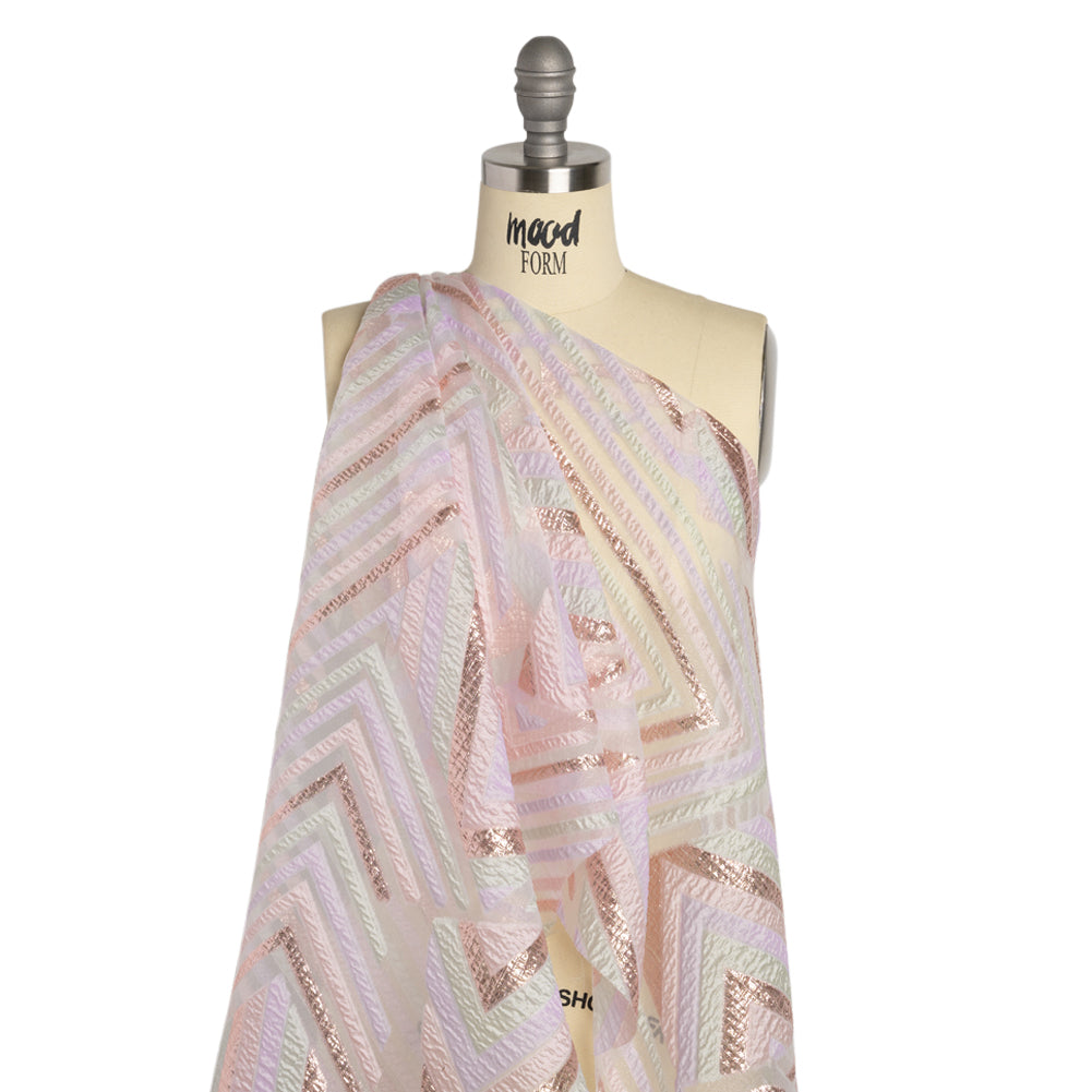 Metallic Rose Gold, Lavender and Mint Chevrons and Arrows Luxury Burnout Brocade - Detail