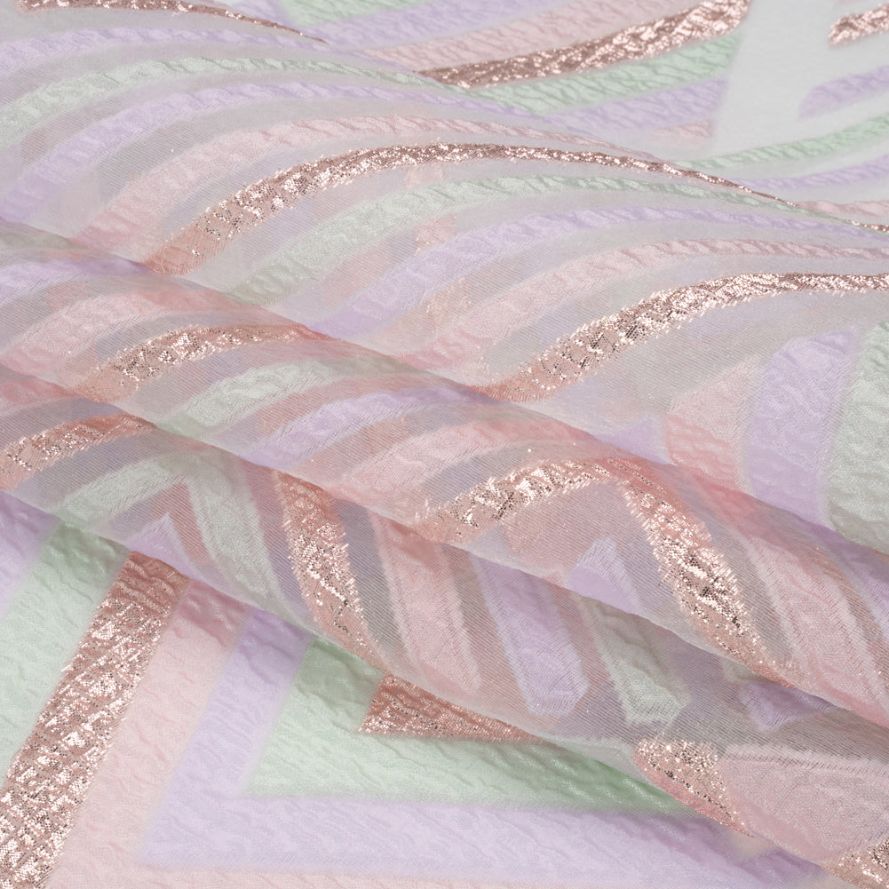 Metallic Rose Gold, Lavender and Mint Chevrons and Arrows Luxury Burnout Brocade - Full