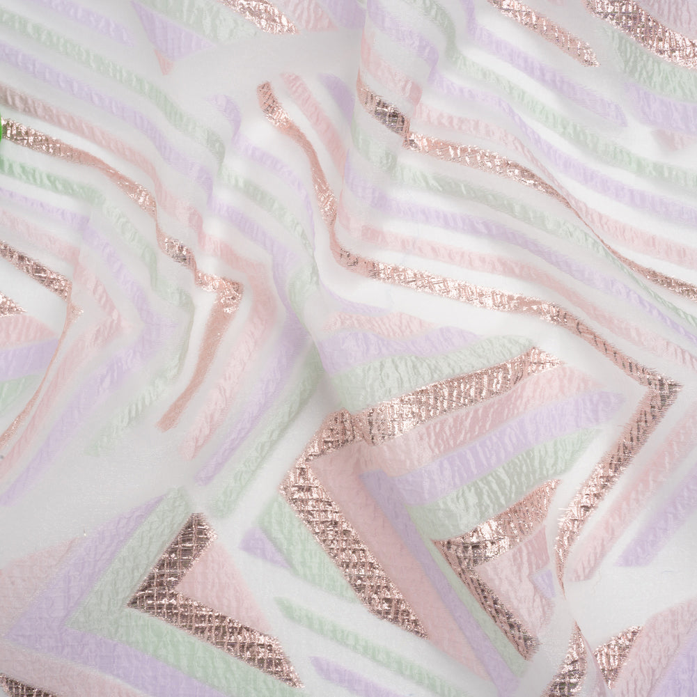 Metallic Rose Gold, Lavender and Mint Chevrons and Arrows Luxury Burnout Brocade