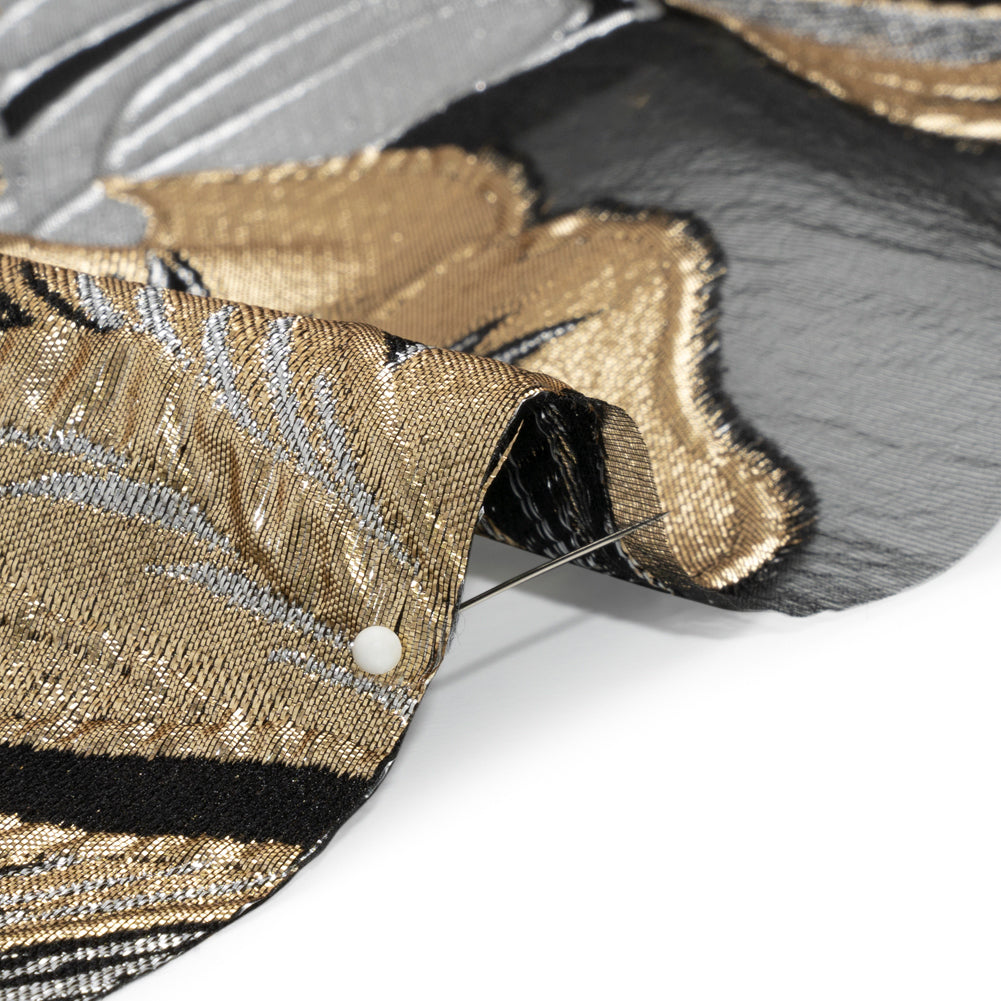 Metallic Gold, Silver and Black Fantastic Flowers Luxury Burnout Brocade Folded