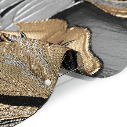 Metallic Gold, Silver and Black Fantastic Flowers Luxury Burnout Brocade Folded