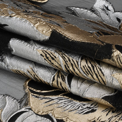 Metallic Gold, Silver and Black Fantastic Flowers Luxury Burnout Brocade Full