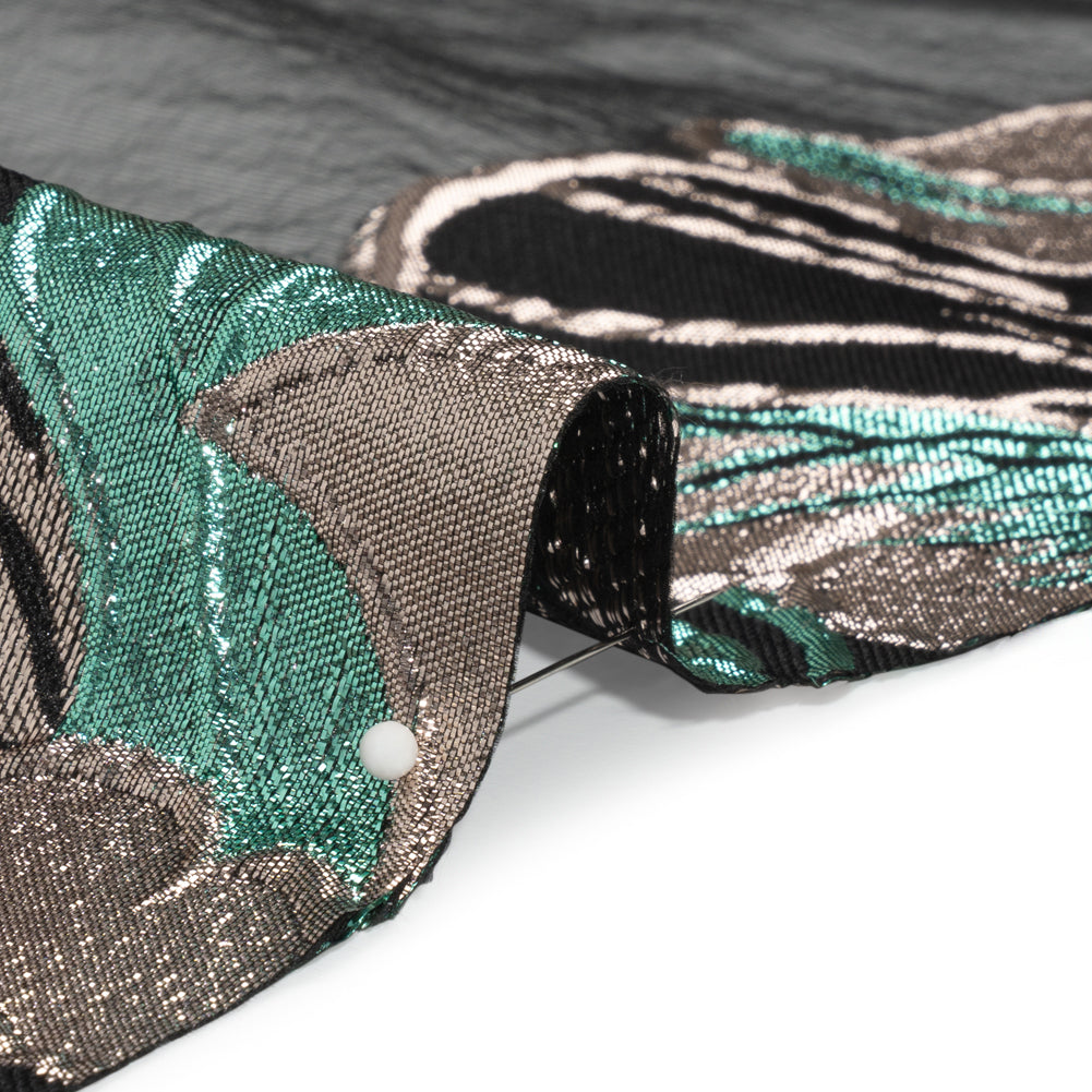 Metallic Rose Gold, Aqua and Black Fantastic Flowers Luxury Burnout Brocade Folded
