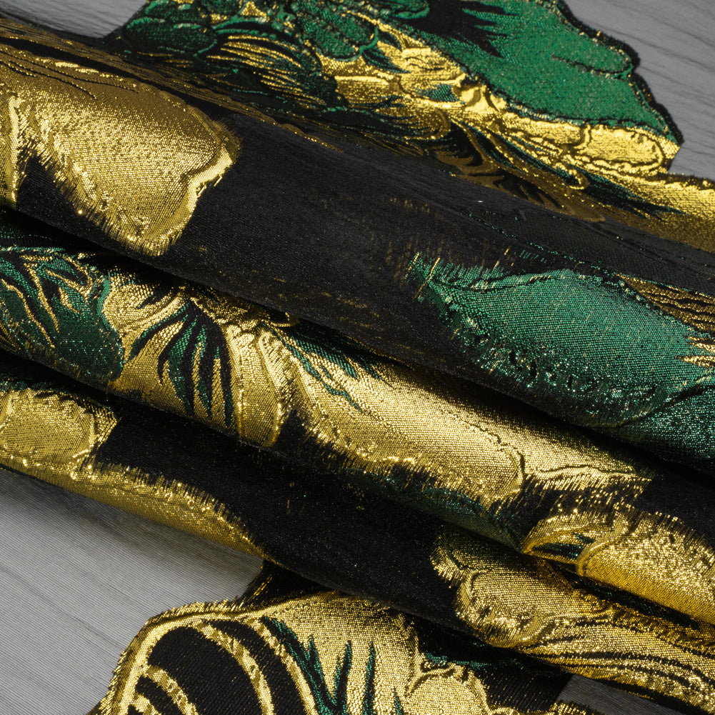Metallic Forest, Gold and Black Fantastic Flowers Luxury Burnout Brocade - Full