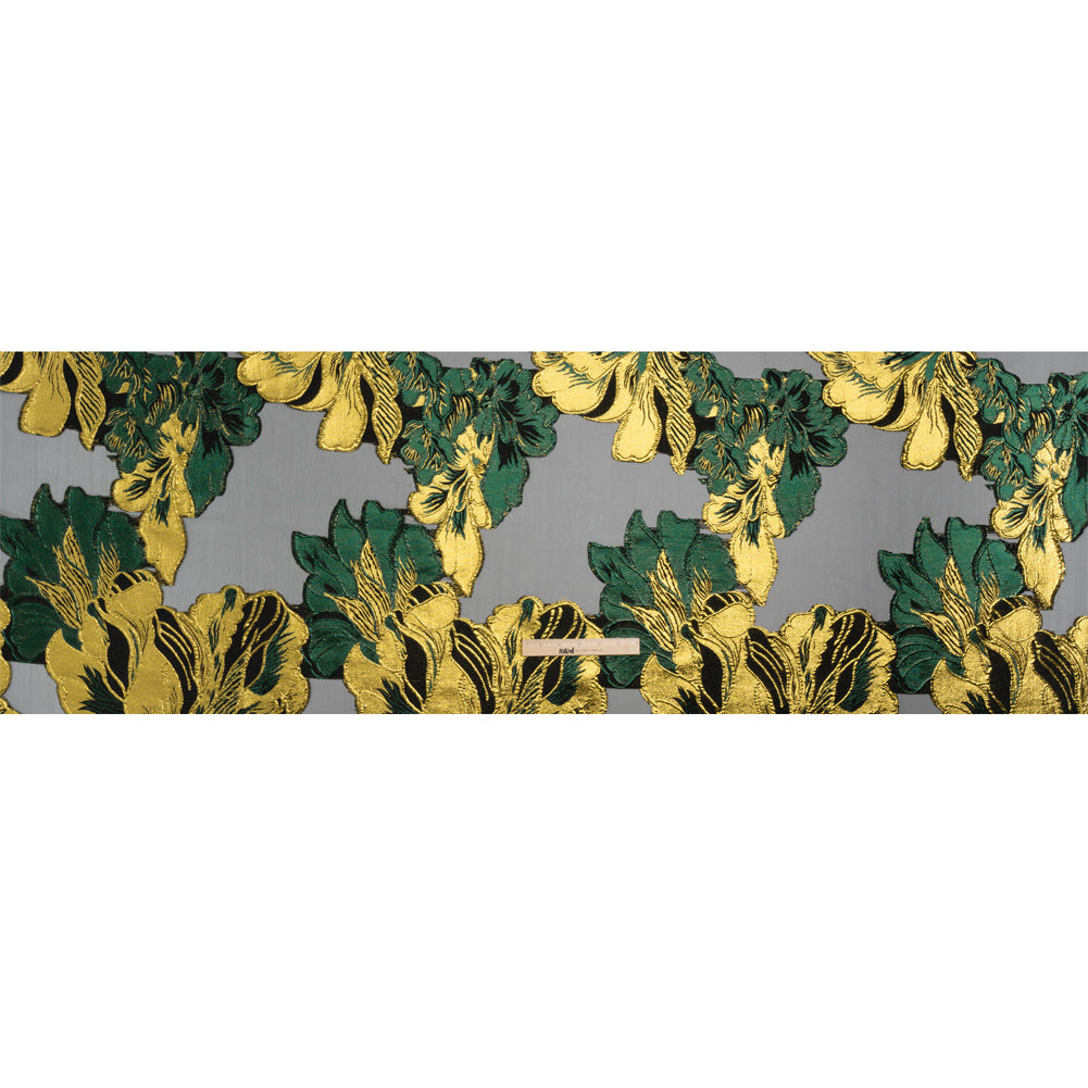 Metallic Forest, Gold and Black Fantastic Flowers Luxury Burnout Brocade - Drape