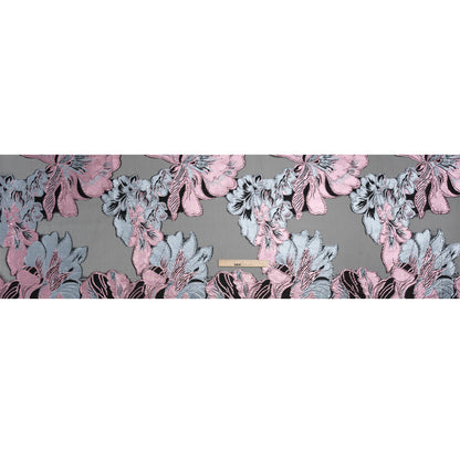 Metallic Pink, Blue Gray and Black Fantastic Flowers Luxury Burnout Brocade Drape