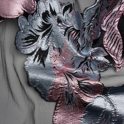 Metallic Pink, Blue Gray and Black Fantastic Flowers Luxury Burnout Brocade