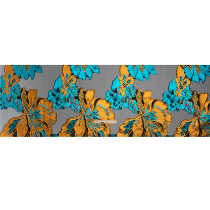 Metallic Teal, Orange and Black Fantastic Flowers Luxury Burnout Brocade - Drape
