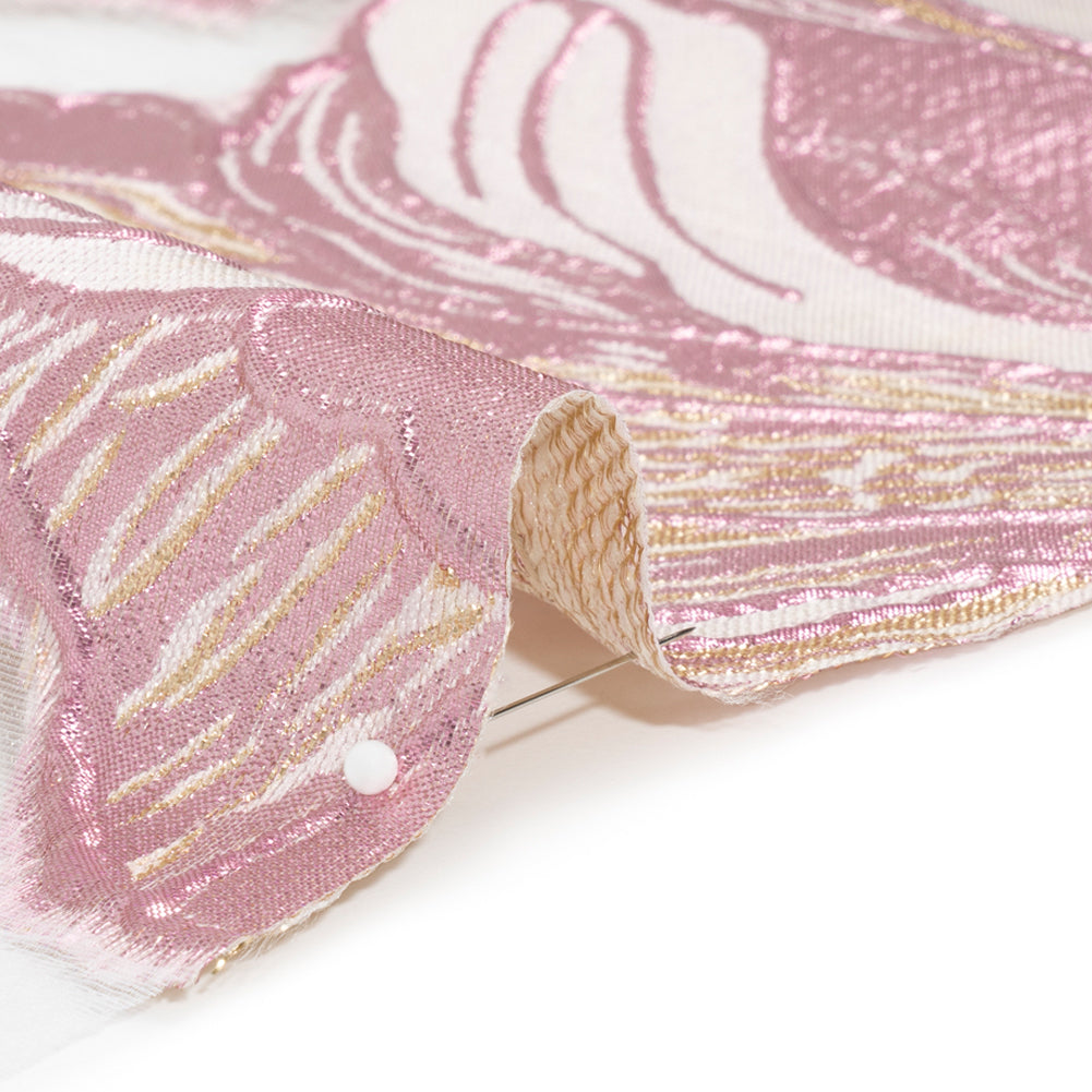 Metallic Pink, Gold and White Fantastic Flowers Luxury Burnout Brocade - Folded