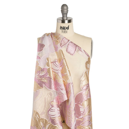 Metallic Pink, Gold and White Fantastic Flowers Luxury Burnout Brocade - Detail