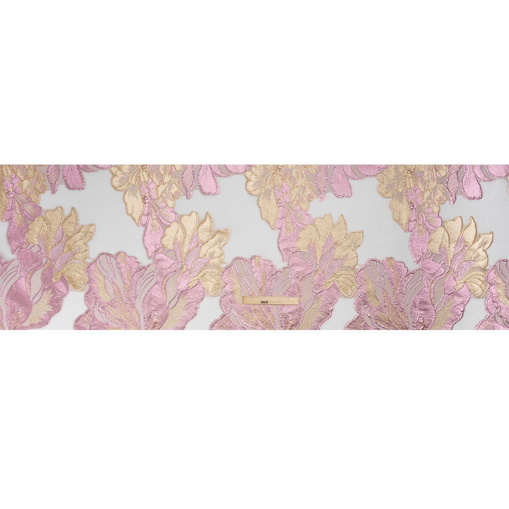 Metallic Pink, Gold and White Fantastic Flowers Luxury Burnout Brocade - Drape