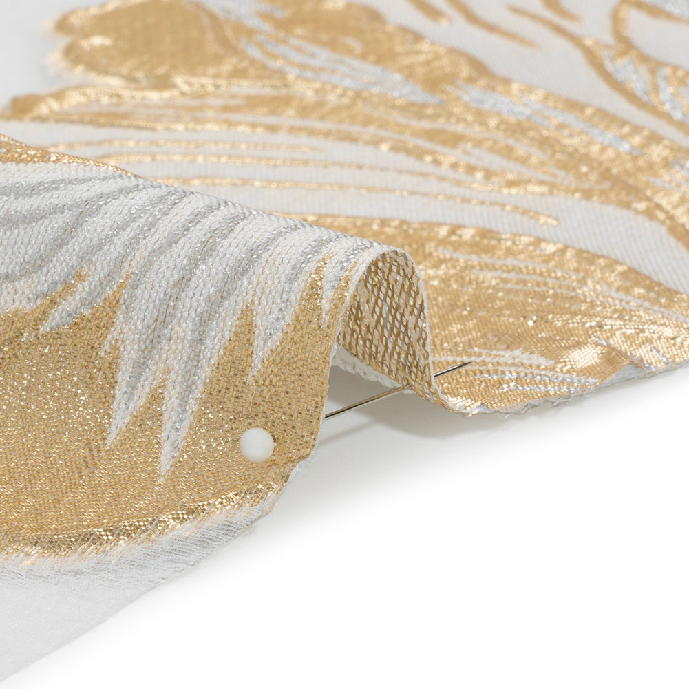 Metallic Gold, Silver and White Fantastic Flowers Luxury Burnout Brocade - Folded