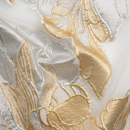 Metallic Gold, Silver and White Fantastic Flowers Luxury Burnout Brocade