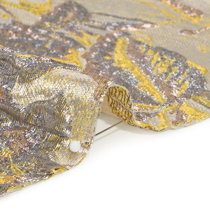 Metallic Pale Blue, Yellow and Rose Gold Radiant Roses Luxury Brocade Folded