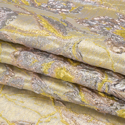 Metallic Pale Blue, Yellow and Rose Gold Radiant Roses Luxury Brocade Full