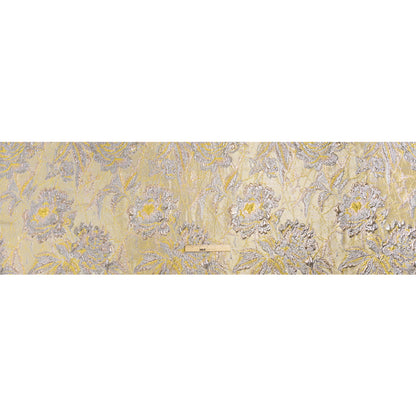 Metallic Pale Blue, Yellow and Rose Gold Radiant Roses Luxury Brocade Drape