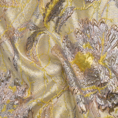 Metallic Pale Blue, Yellow and Rose Gold Radiant Roses Luxury Brocade