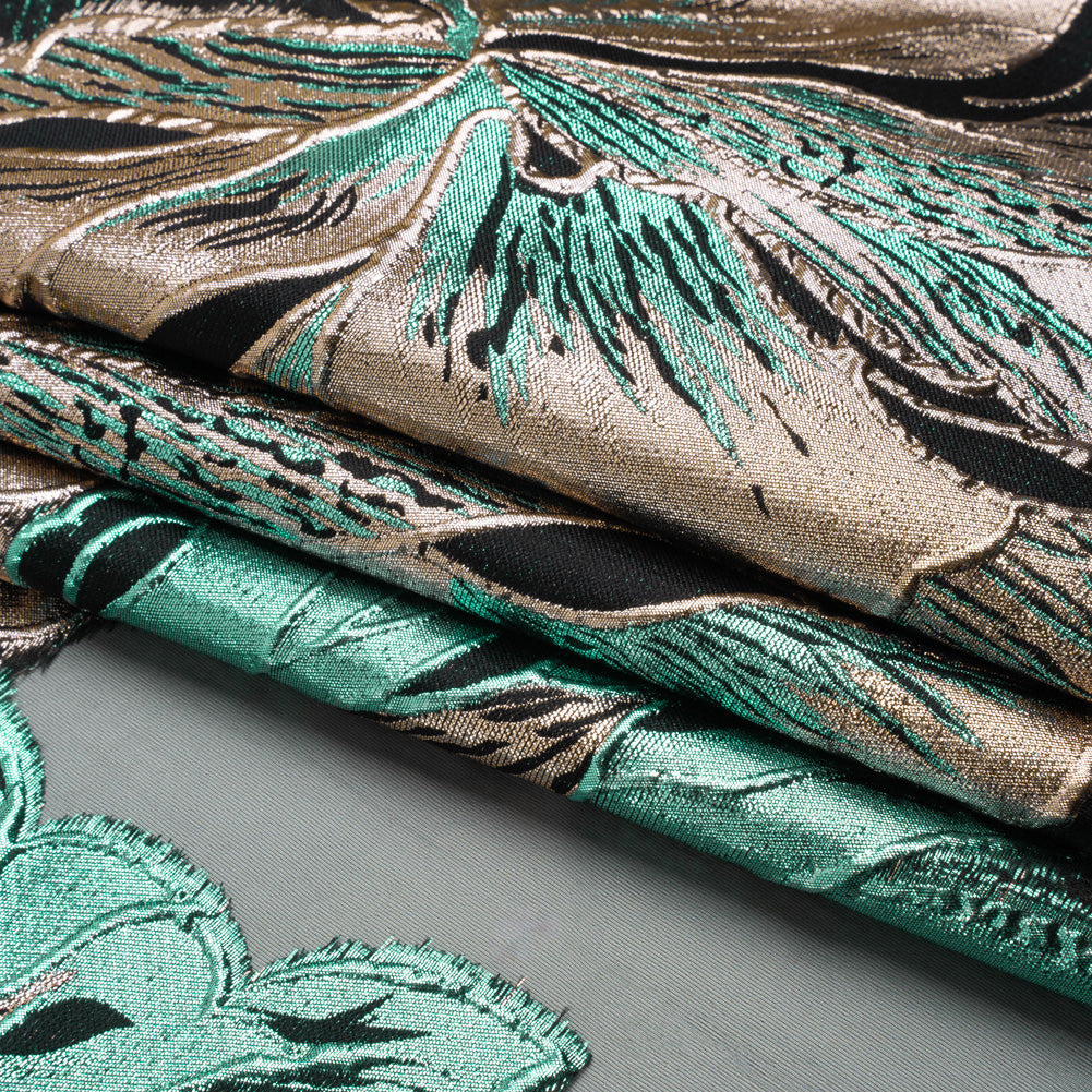 Metallic Turquoise, Silver and Black Floral Luxury Burnout Brocade Panel - Full
