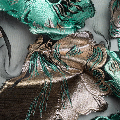 Metallic Turquoise, Silver and Black Floral Luxury Burnout Brocade Panel