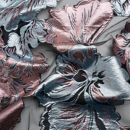 Metallic Pink, Baby Blue and Black Floral Luxury Burnout Brocade Panel