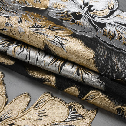 Metallic Gold, Silver and Black Floral Luxury Burnout Brocade Panel - Full