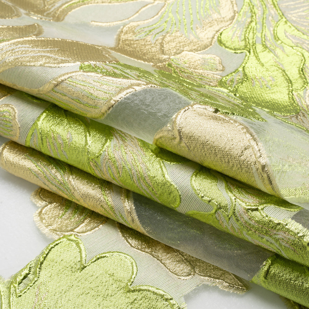Metallic Gold, Lime and White Floral Luxury Burnout Brocade Panel Full