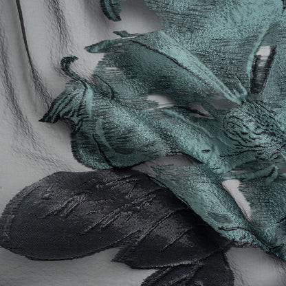 Metallic Black and Steel Blue Big Florals Luxury Burnout Brocade