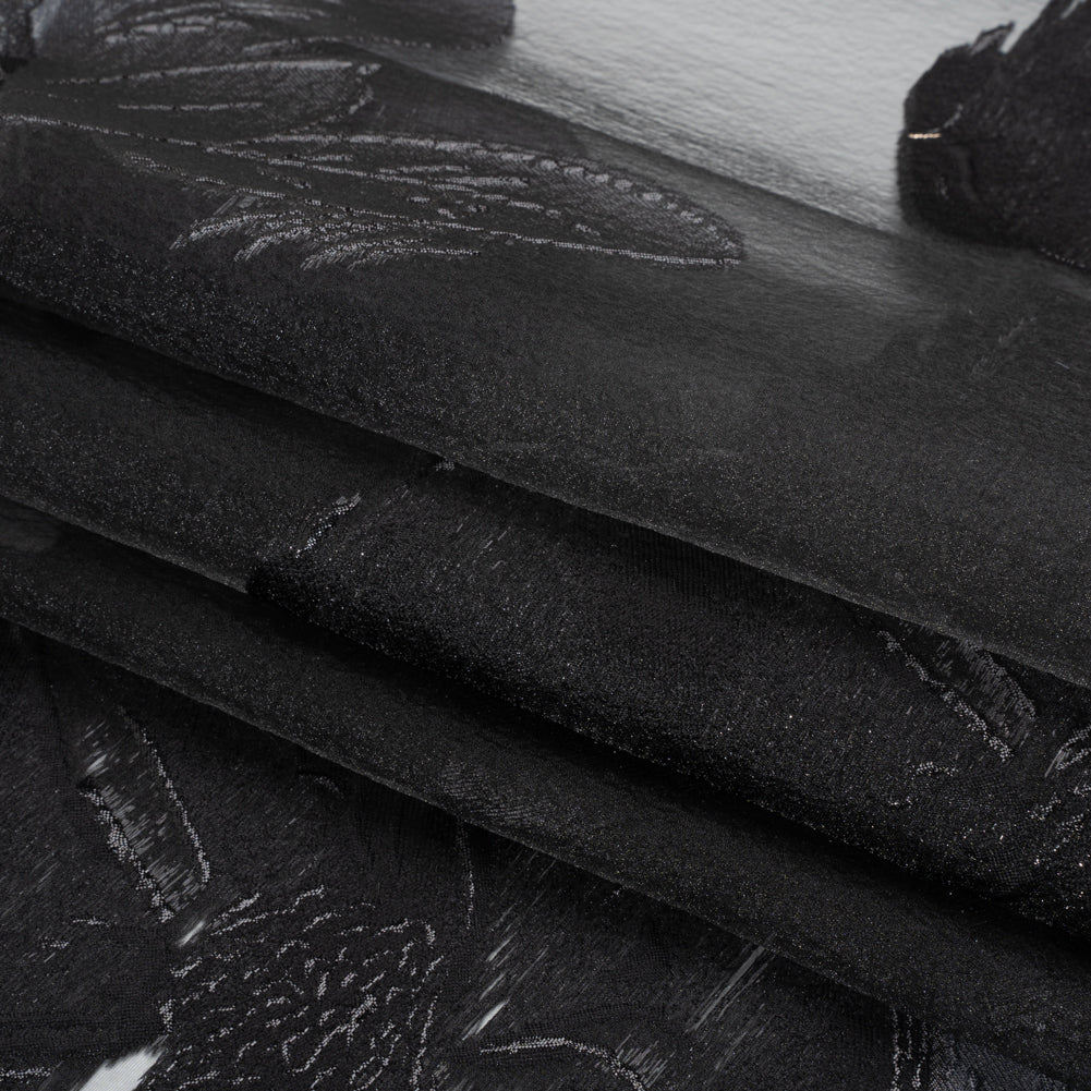 Metallic Black Big Florals Luxury Burnout Brocade Full