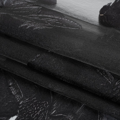 Metallic Black Big Florals Luxury Burnout Brocade Full