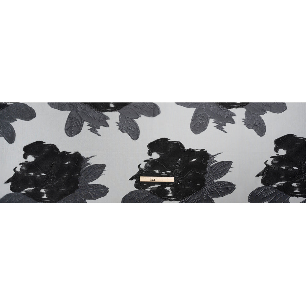 Metallic Black Big Florals Luxury Burnout Brocade Drape