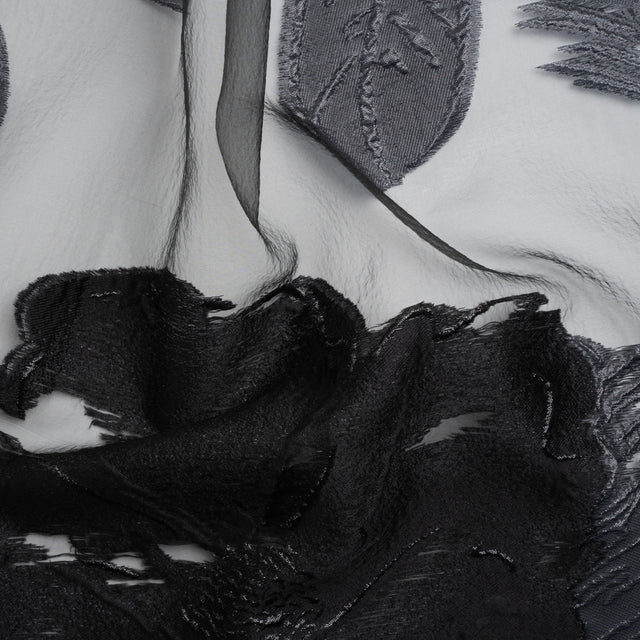 Metallic Black Big Florals Luxury Burnout Brocade