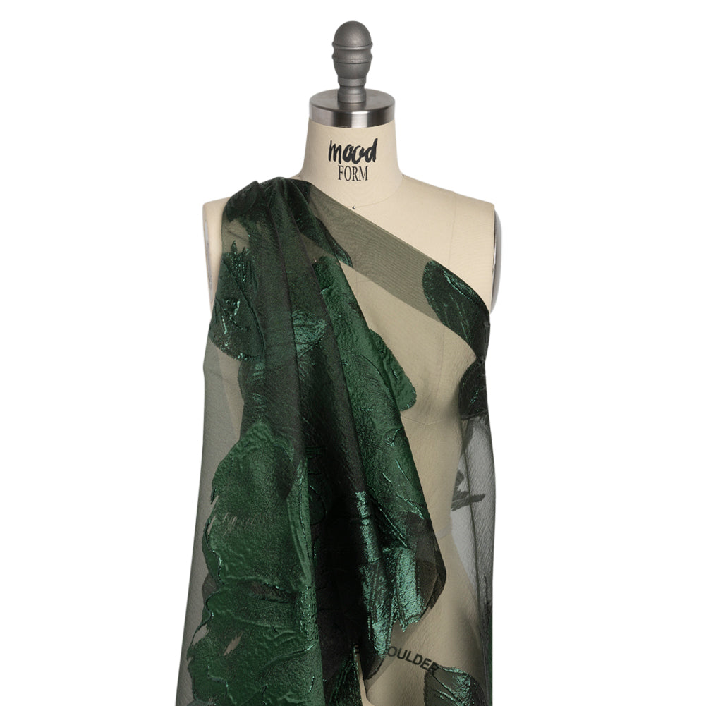 Metallic Emerald Big Florals Luxury Burnout Brocade - Detail