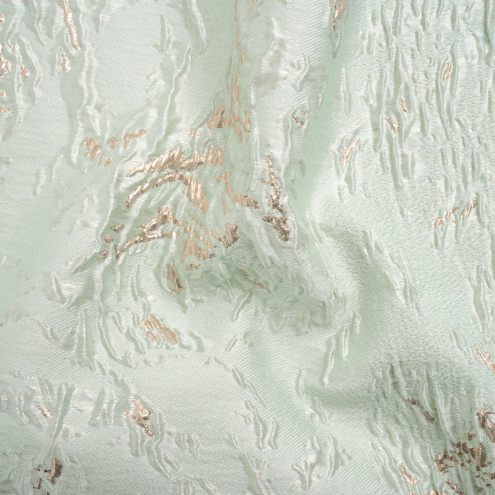 Metallic Gold and Mint Crackled Abstract Luxury Brocade