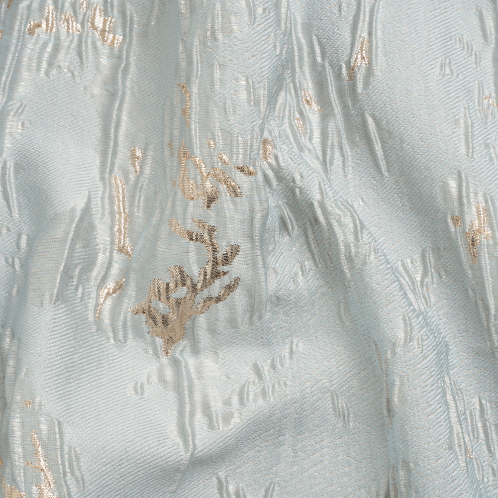 Metallic Gold and Baby Blue Crackled Abstract Luxury Brocade