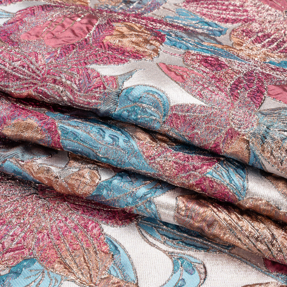 Metallic Hot Pink, Blue and Peach Blooms Luxury Brocade Full