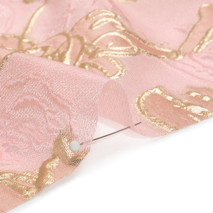 Metallic Gold and Pink Floating Flowers Luxury Burnout Brocade Folded