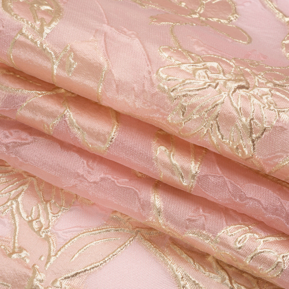 Metallic Gold and Pink Floating Flowers Luxury Burnout Brocade Full