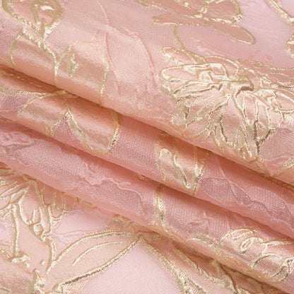 Metallic Gold and Pink Floating Flowers Luxury Burnout Brocade Full