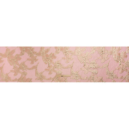 Metallic Gold and Pink Floating Flowers Luxury Burnout Brocade Drape