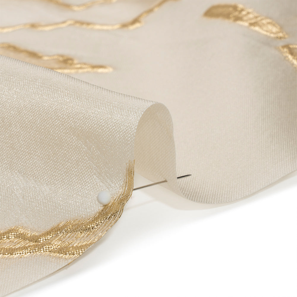 Metallic Gold and Gilded Beige Abstract Embers Luxury Burnout Brocade - Folded