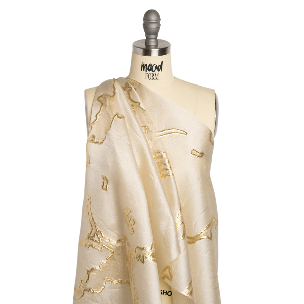 Metallic Gold and Gilded Beige Abstract Embers Luxury Burnout Brocade - Detail