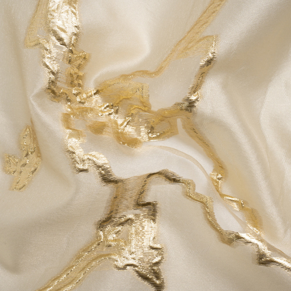 Metallic Gold and Gilded Beige Abstract Embers Luxury Burnout Brocade