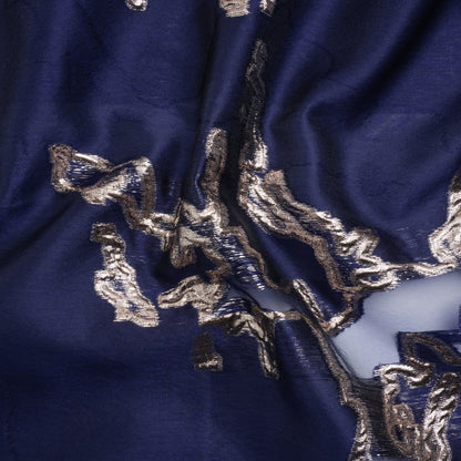Metallic Silver and Navy Abstract Embers Luxury Burnout Brocade