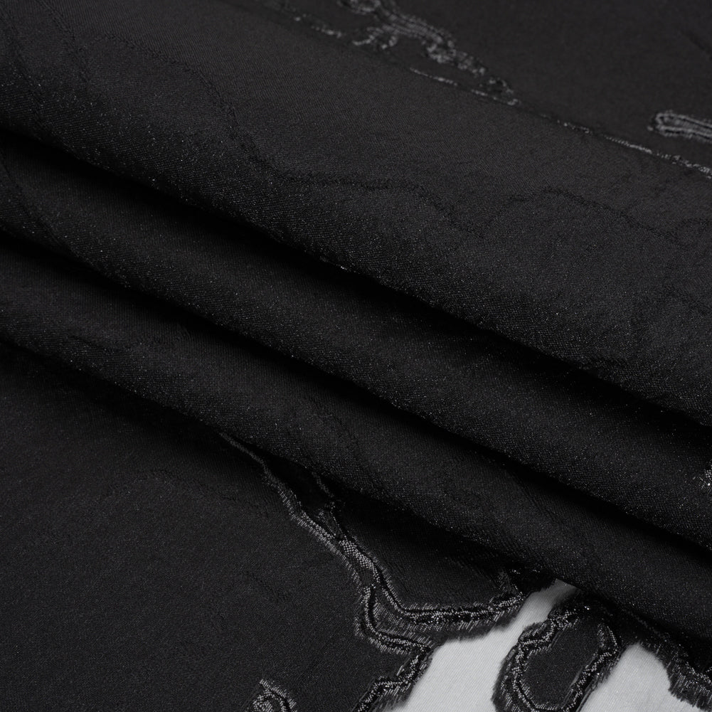 Metallic Black Abstract Embers Luxury Burnout Brocade - Full