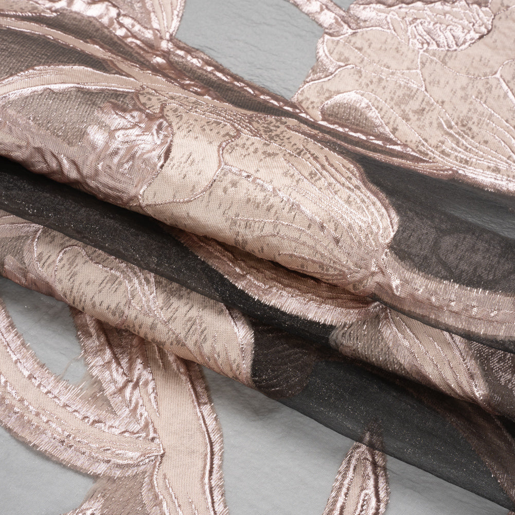 Metallic Rose Gold and Black Twirling Tulips Luxury Burnout Brocade - Full