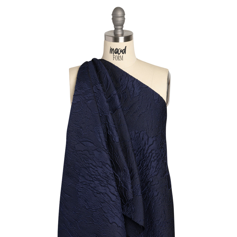 Luminous Navy Crinkled Luxury Brocade Detail