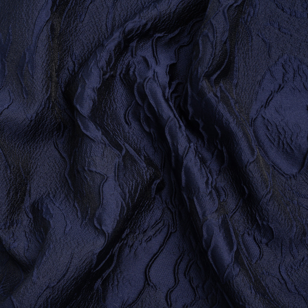 Luminous Navy Crinkled Luxury Brocade
